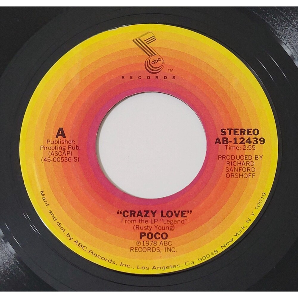 Poco Crazy Love / Barbados 45 RPM ABC EX 1978 Rock